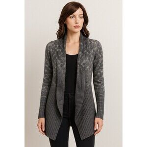 Makali Open Front Cardigan Sweater Size L Charcoal Gray Wool Blend Cottage Core